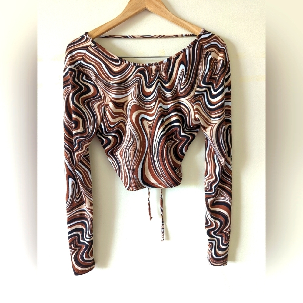 Faded rose geometric  boho Y2K hippie backless cropped top size medium